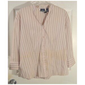 DCC Missy Women's Button Front Blouse Pink Striped Long Sleeve Shirt Top Size XL